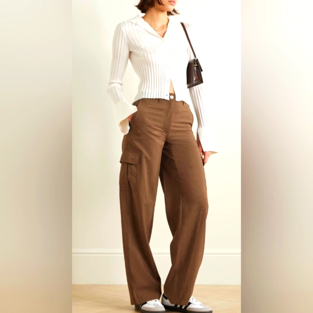 Theory Woven Wide Leg Pants Brown Size 10 New NWT